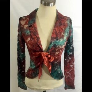 Ecco Mi Turquoise & Brown Lace Long Sleeve Top